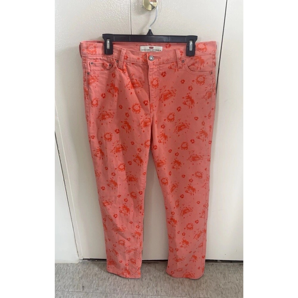 Levi's 512 Orange Pink Jeans Womens 32x32 Stretch Straight Leg Floral Denim
